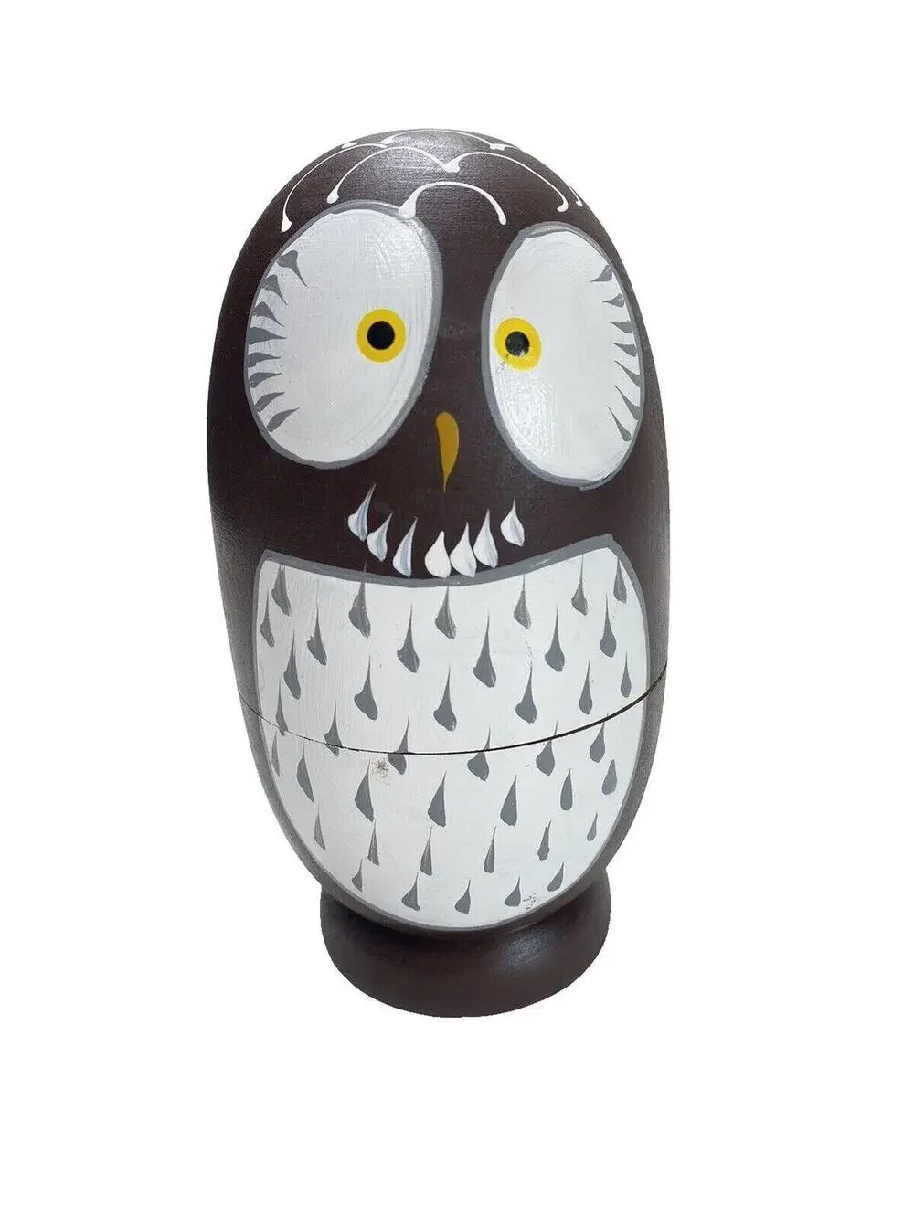 Wooden Owl Nesting Dolls - 10 Piece Set - Brown and White - Hand-Painted